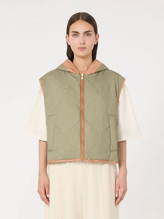 GILET REVERSIBILE IN TELA ANTIGOCCIA - CARAMELLO