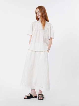 TOP IN TELA DI LINO E JERSEY STRETCH - ECRU