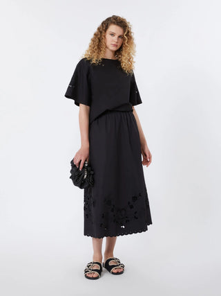 TOP IN POPELINE DI COTONE CON RICAMI - NERO