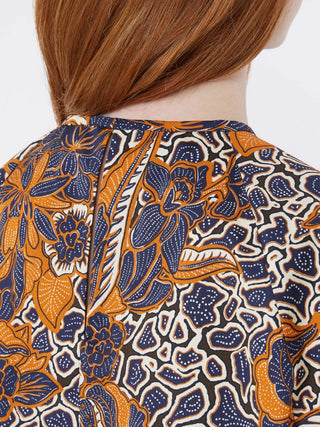 BLUSA IN POPELINE DI COTONE STAMPATO - BLU