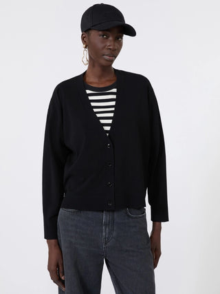 Cardigan a V in filato di viscosa - NERO