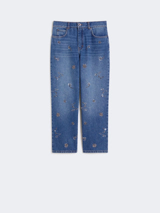 JEANS IN DENIM CON RICAMO - BLU
