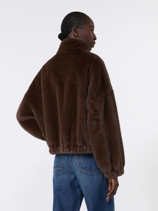 Giacca corta dalla texture soffice - MARRONE