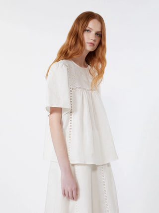 TOP IN TELA DI LINO E JERSEY STRETCH - ECRU