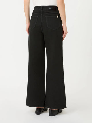 PANTALONE WIDE LEG IN DRILL DI COTONE - NERO