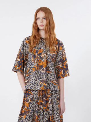 BLUSA IN POPELINE DI COTONE STAMPATO - BLU
