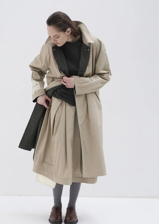 REVERSIBLE COAT PIED DE POULE VIRGIN WOOL COTTON