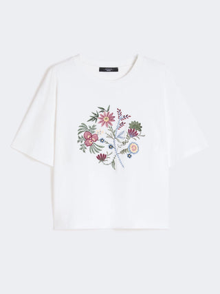 T-SHIRT IN JERSEY DI COTONE CON STAMPA - BIANCO