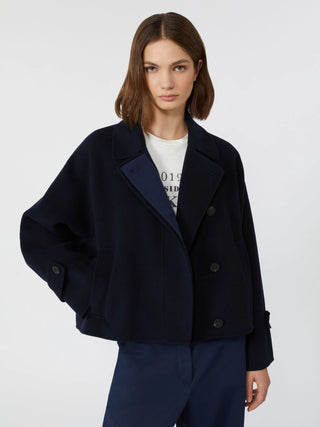 CAPPOTTO CROP IN DRAP DI LANA - BLU