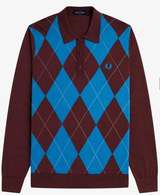 Polo in maglia a maniche lunghe a losanghe