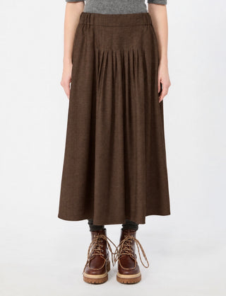 Gonna in flanella di lana stretch - MARRONE