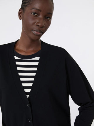 Cardigan a V in filato di viscosa - NERO