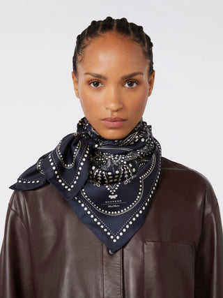 FOULARD QUADRATO IN SETA STAMPATA - BLU NOTTE