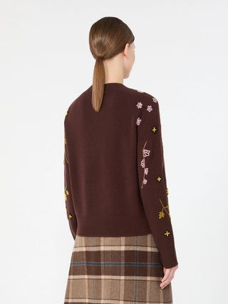 Maglia in lana con ricami - MARRONE SCURO