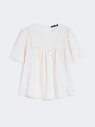 TOP IN TELA DI LINO E JERSEY STRETCH - ECRU