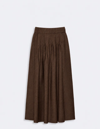 Gonna in flanella di lana stretch - MARRONE