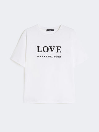 T-SHIRT IN JERSEY CON STAMPA E RICAMI - BIANCO
