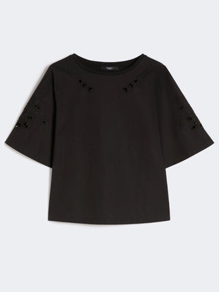 TOP IN POPELINE DI COTONE CON RICAMI - NERO