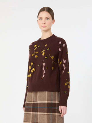 Maglia in lana con ricami - MARRONE SCURO