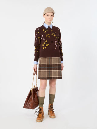 Maglia in lana con ricami - MARRONE SCURO