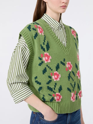 Gilet in misto cotone intarsiato - VERDE