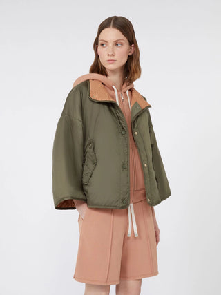 GIACCA REVERSIBILE IN TELA ANTIGOCCIA - VERDE KAKI