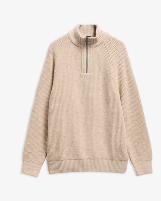 Maglione con zip corta Essentials in lana screziata