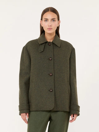 Cappotto corto in lana mélange - VERDE SALVIA