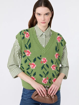 Gilet in misto cotone intarsiato - VERDE