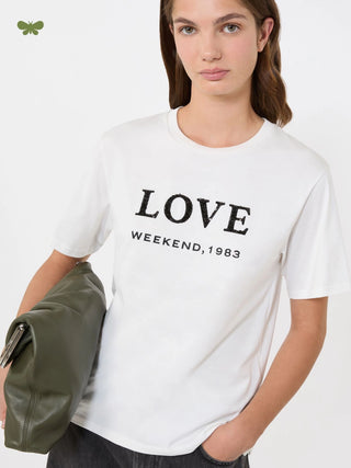 T-SHIRT IN JERSEY CON STAMPA E RICAMI - BIANCO