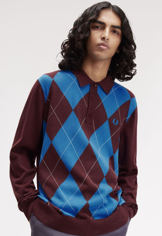 Polo in maglia a maniche lunghe a losanghe