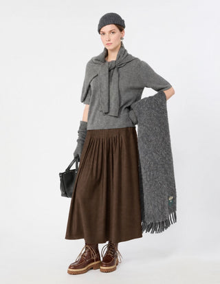 Gonna in flanella di lana stretch - MARRONE