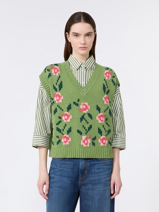 Gilet in misto cotone intarsiato - VERDE