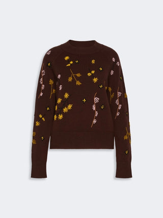 Maglia in lana con ricami - MARRONE SCURO