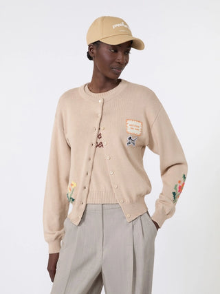 Cardigan in filato di cotone con intarsi - SABBIA