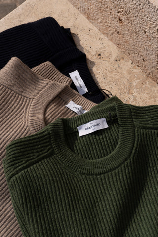 Maglione girocollo a costa inglese