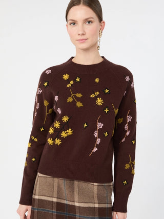 Maglia in lana con ricami - MARRONE SCURO