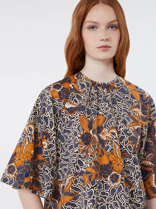 BLUSA IN POPELINE DI COTONE STAMPATO - BLU