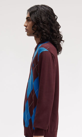 Polo in maglia a maniche lunghe a losanghe