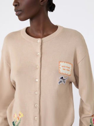 Cardigan in filato di cotone con intarsi - SABBIA