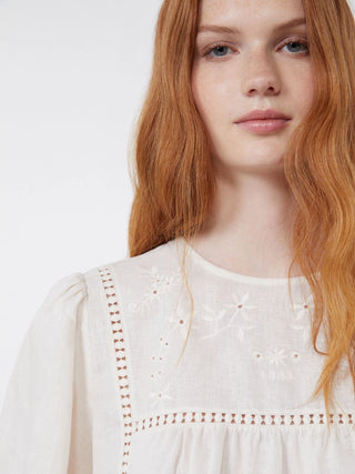 TOP IN TELA DI LINO E JERSEY STRETCH - ECRU