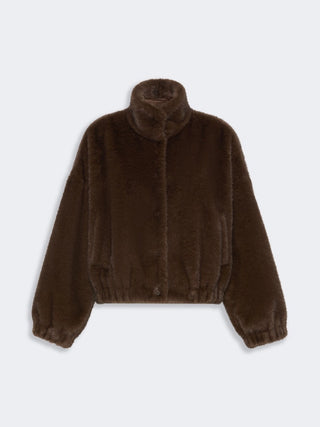 Giacca corta dalla texture soffice - MARRONE