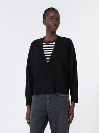 Cardigan a V in filato di viscosa - NERO