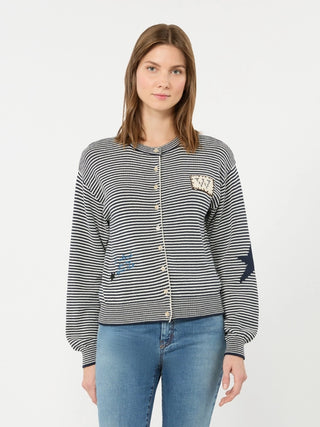 Cardigan in filato di cotone con intarsi - BLU