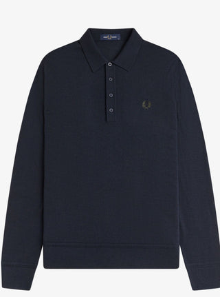 Polo in maglia fine a maniche lunghe