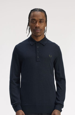 Polo in maglia fine a maniche lunghe