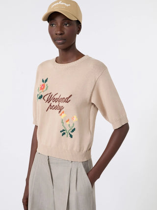 Maglia in filato di cotone con ricami - SABBIA