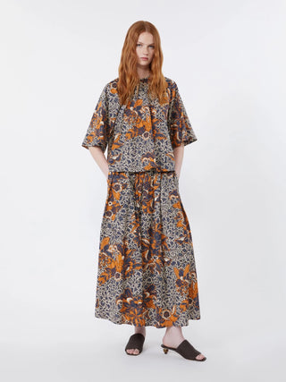 BLUSA IN POPELINE DI COTONE STAMPATO - BLU