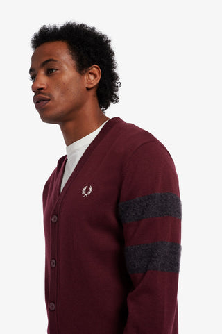 Cardigan Tipped Fred Perry Bordeaux da Uomo