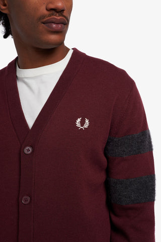 Cardigan Tipped Fred Perry Bordeaux da Uomo